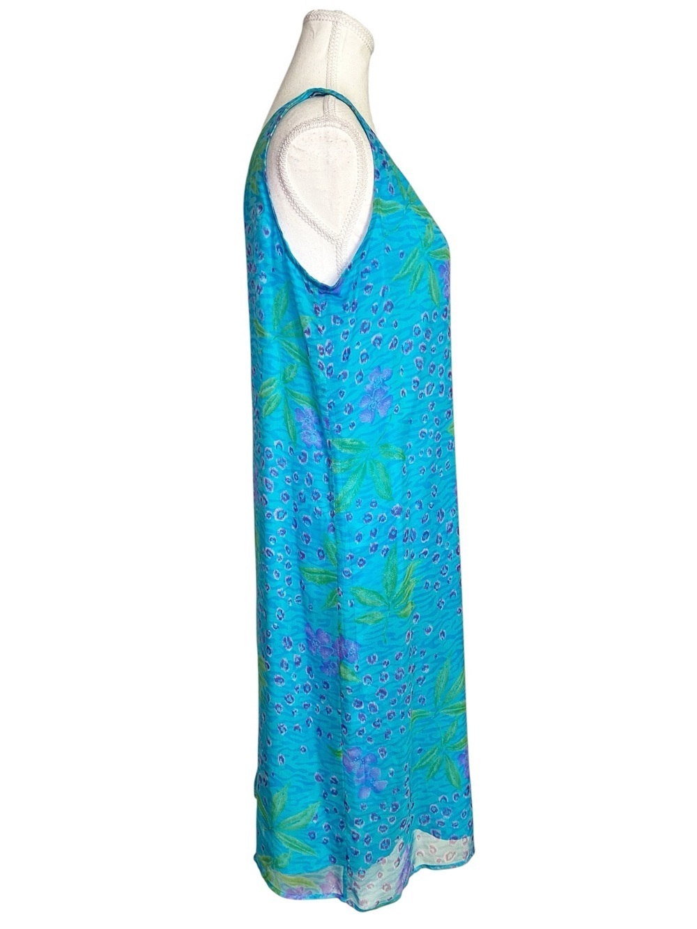 Robbie Bee Vintage 100% Silk Floral Shift Dress Bright Blue -Y2K Retro - Picture 3 of 14